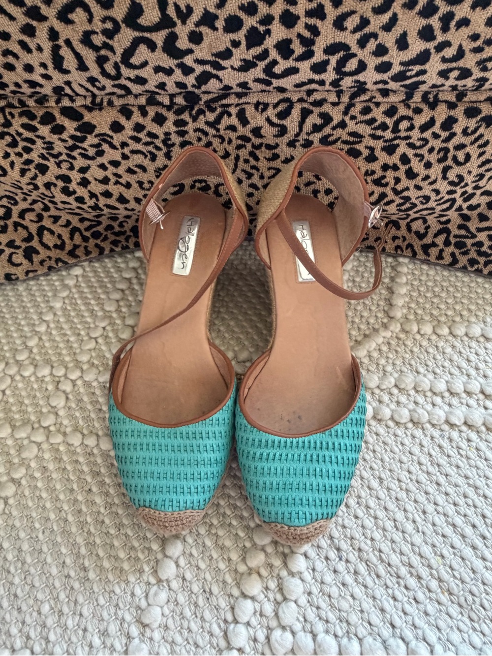 Stylish Halogen Teal Woven Espadrille Sandals with Ankle Strap